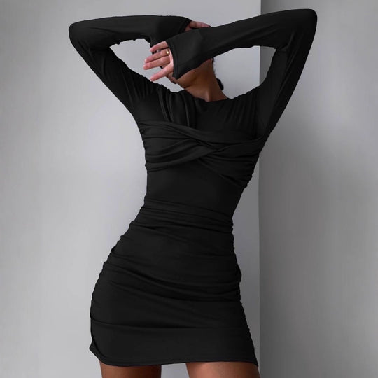 Damen Figurbetontes drapiertes Minikleid mit langen Ärmeln Nord Taschen