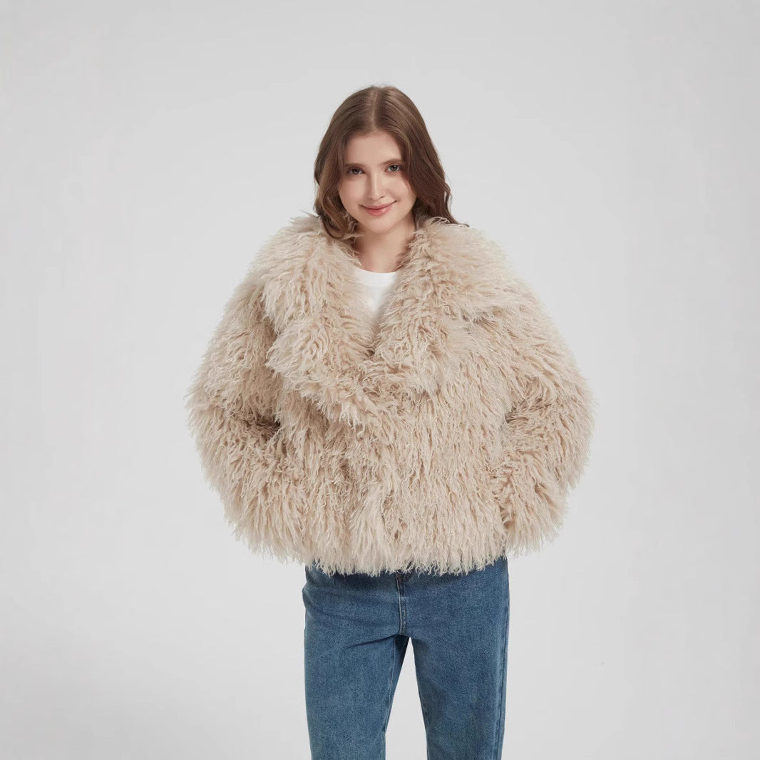 Damen Kurzboxiger Kunstpelz‑Bolero mit langflorigem Hochflor und voluminösem Schalkragen Nord Taschen
