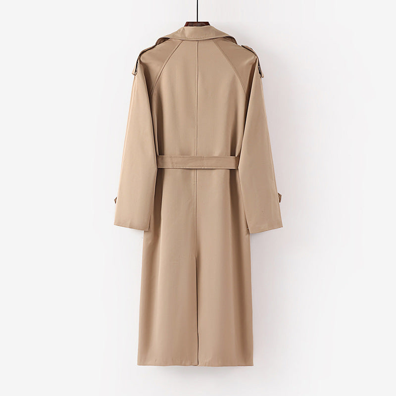 Unisex Langer minimalistischer Trenchcoat mit Gürtel und Schulterklappen Nord Taschen