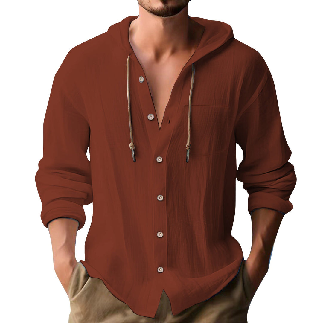 Herren lässiges Kapuzenshirt mit Knopfleiste und praktischen Taschen