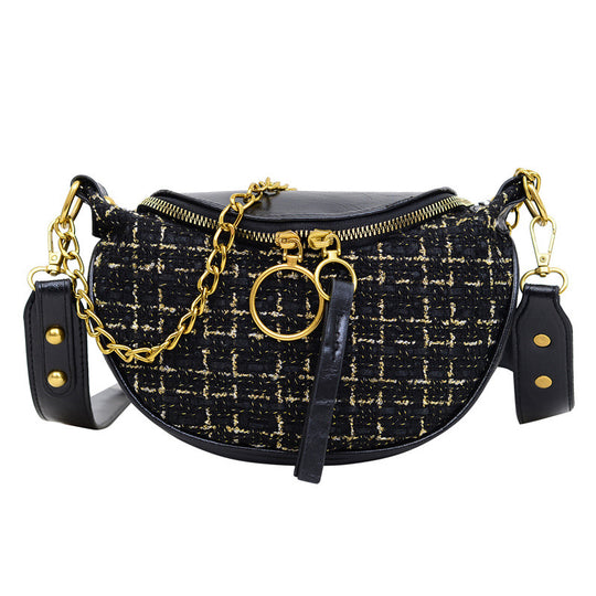 Damen modische Umhängertasche im Tweed-Look mit goldenen Akzenten Nord Taschen