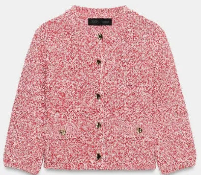 Damen Bouclé‑Strickjacke im Cropped‑Boxy‑Cut mit Zierknöpfen und Pattentaschen Nord Taschen