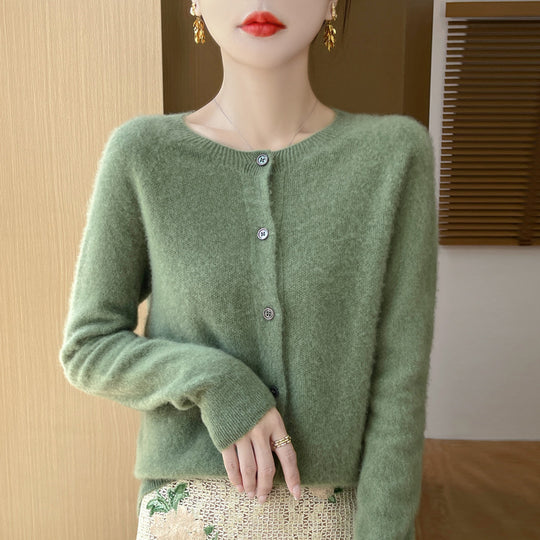 Damen Kuscheliger Kurzcardigan aus Mohair‑Mix mit feiner Schurwollstruktur und Perlmuttknopfleiste Nord Taschen