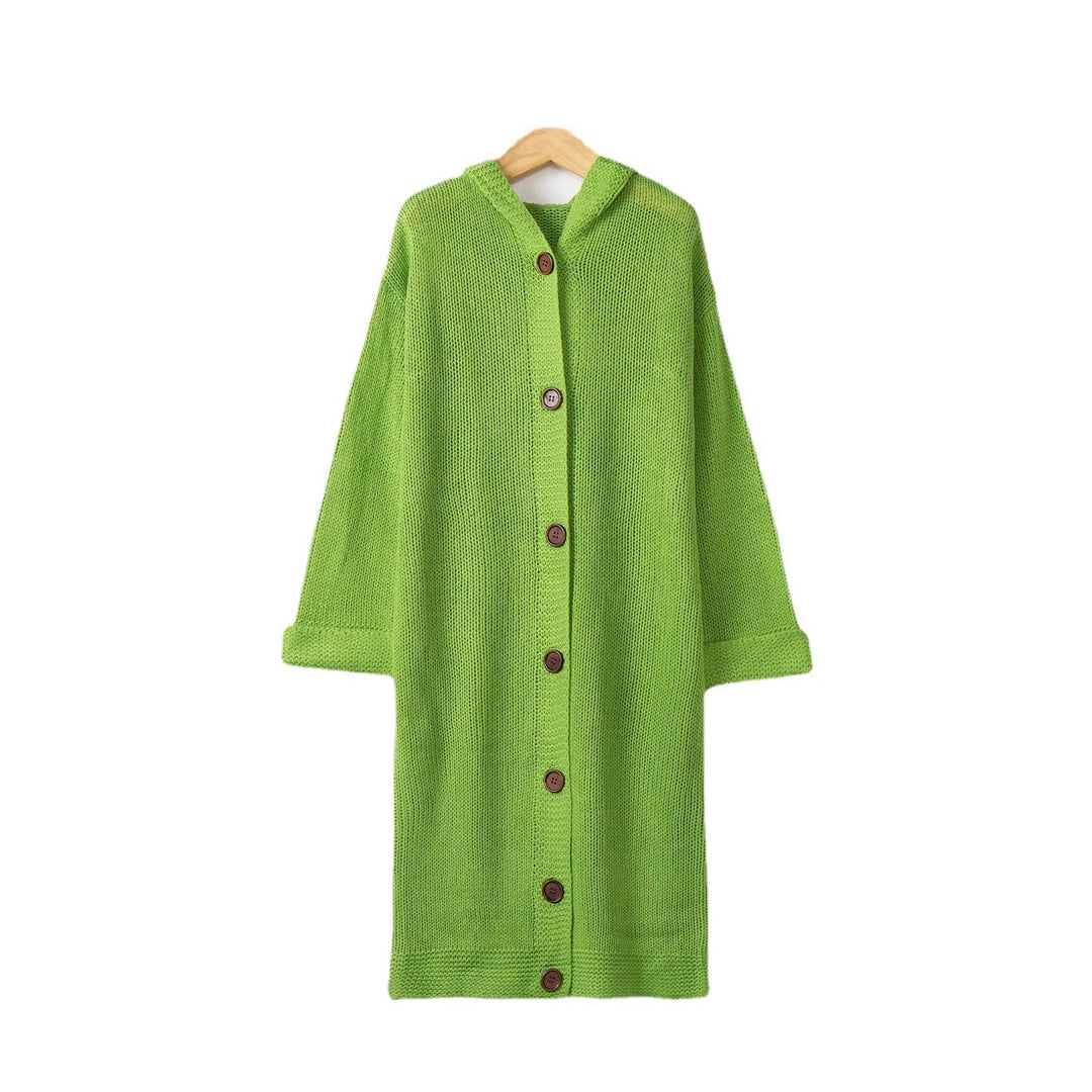 Damen Kapuzen-Longcardigan aus mitteldickem Rippstrick mit durchgehender Knopfleiste und lockerem Oversize-Schnitt Nord Taschen