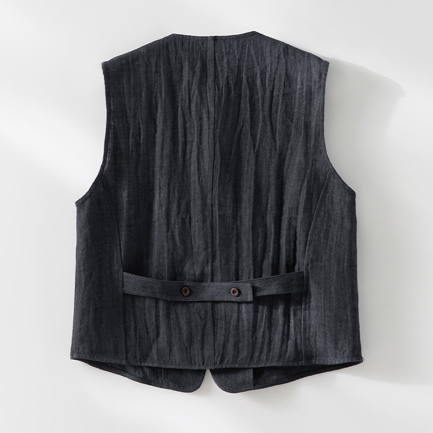 Damen Leichte Leinenweste im Utility-Look mit V-Ausschnitt und großen Aufgesetzten Taschen Nord Taschen