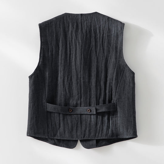 Damen Leichte Leinenweste im Utility-Look mit V-Ausschnitt und großen Aufgesetzten Taschen Nord Taschen