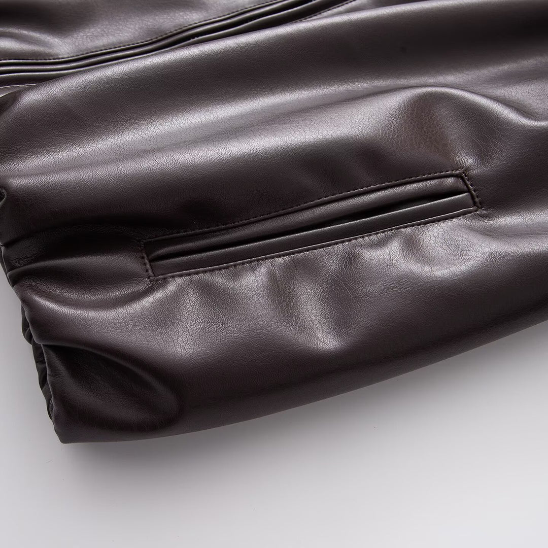 Damen Oversized Kunstleder-Blousonjacke mit Kragen, Reißverschluss und elastischem Saum Nord Taschen
