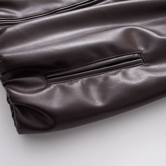 Damen Oversized Kunstleder-Blousonjacke mit Kragen, Reißverschluss und elastischem Saum Nord Taschen