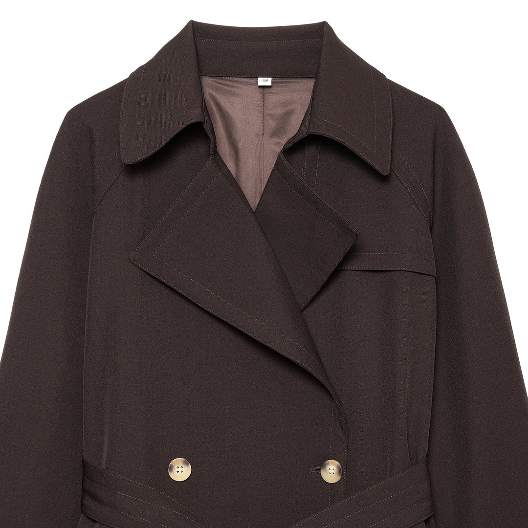 Damen Midilanger Doppelreihiger Trenchcoat mit breitem Revers und Taillenbindegürtel Nord Taschen