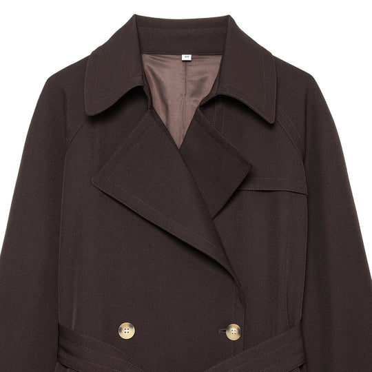 Damen Midilanger Doppelreihiger Trenchcoat mit breitem Revers und Taillenbindegürtel Nord Taschen