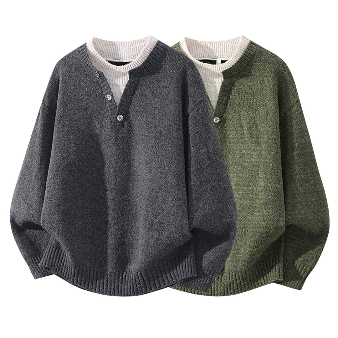Damen Oversize-Strickpullover mit Henley‑Halbknopfkragen und geripptem Saum Nord Taschen