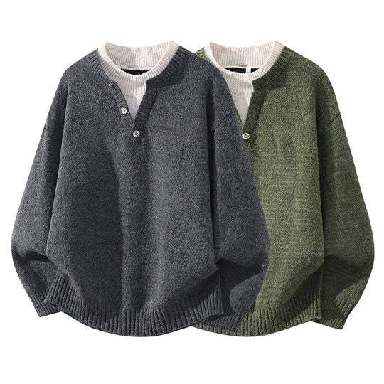 Damen Oversize-Strickpullover mit Henley‑Halbknopfkragen und geripptem Saum Nord Taschen