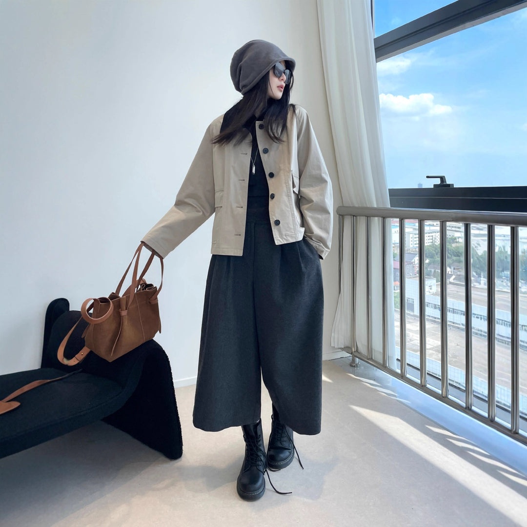 Damen Kurzjacke im Worker-Stil mit Cordkragen und aufgesetzten Pattentaschen Nord Taschen