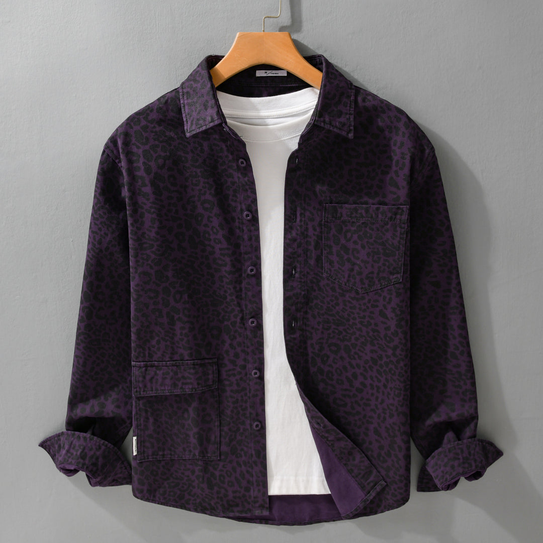 Damen Oversized Hemdjacke im Leo‑Design mit aufgesetzten Taschen Nord Taschen