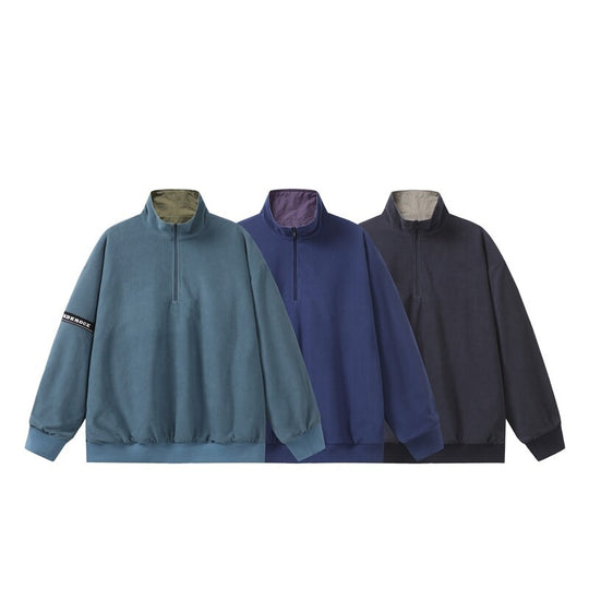 Unisex Oversize Windbreaker-Pullover mit halbem Reißverschluss und geripptem Saum Nord Taschen
