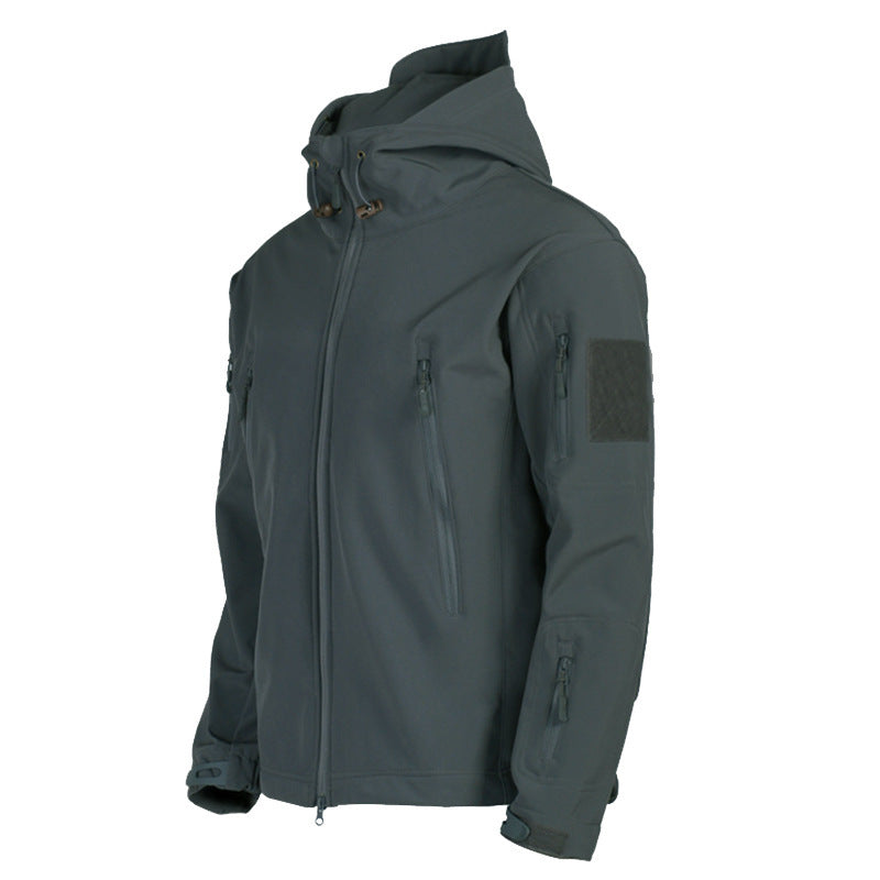 Herren taktische Softshell‑Fieldjacke mit Kapuze, Multifunktionstaschen und Klettpatchfläche Nord Taschen