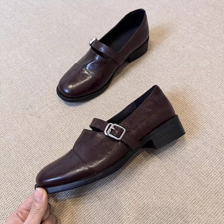 Damen Flache Leder‑Mary‑Jane‑Loafer mit verstellbarer Metallschnalle Nord Taschen