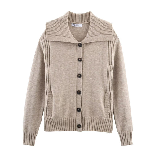 Damen Strickcardigan mit oversized Segelkragen und Zopfmuster-Details Nord Taschen