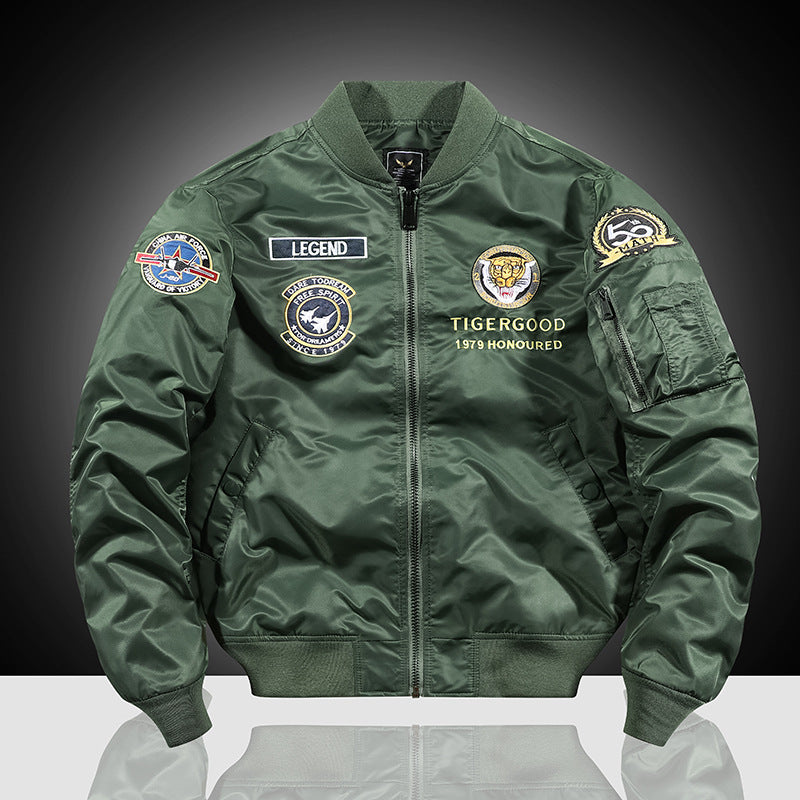 Herren bestickte Nylon-Flightjacke mit großflächigem Tiger- und Motorradmotiv Nord Taschen
