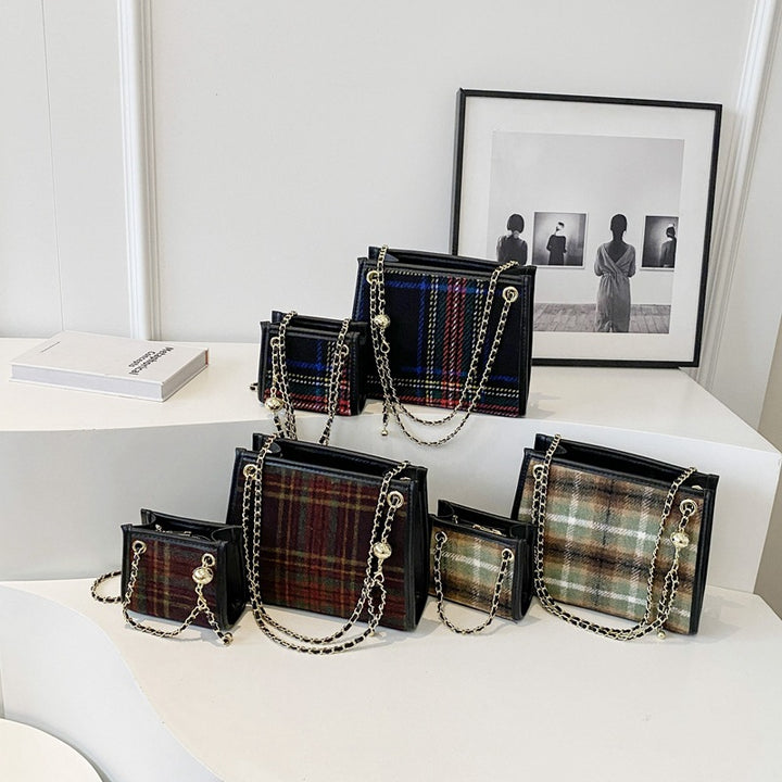 Damen Schultertasche mit kariertem Design Nord Taschen