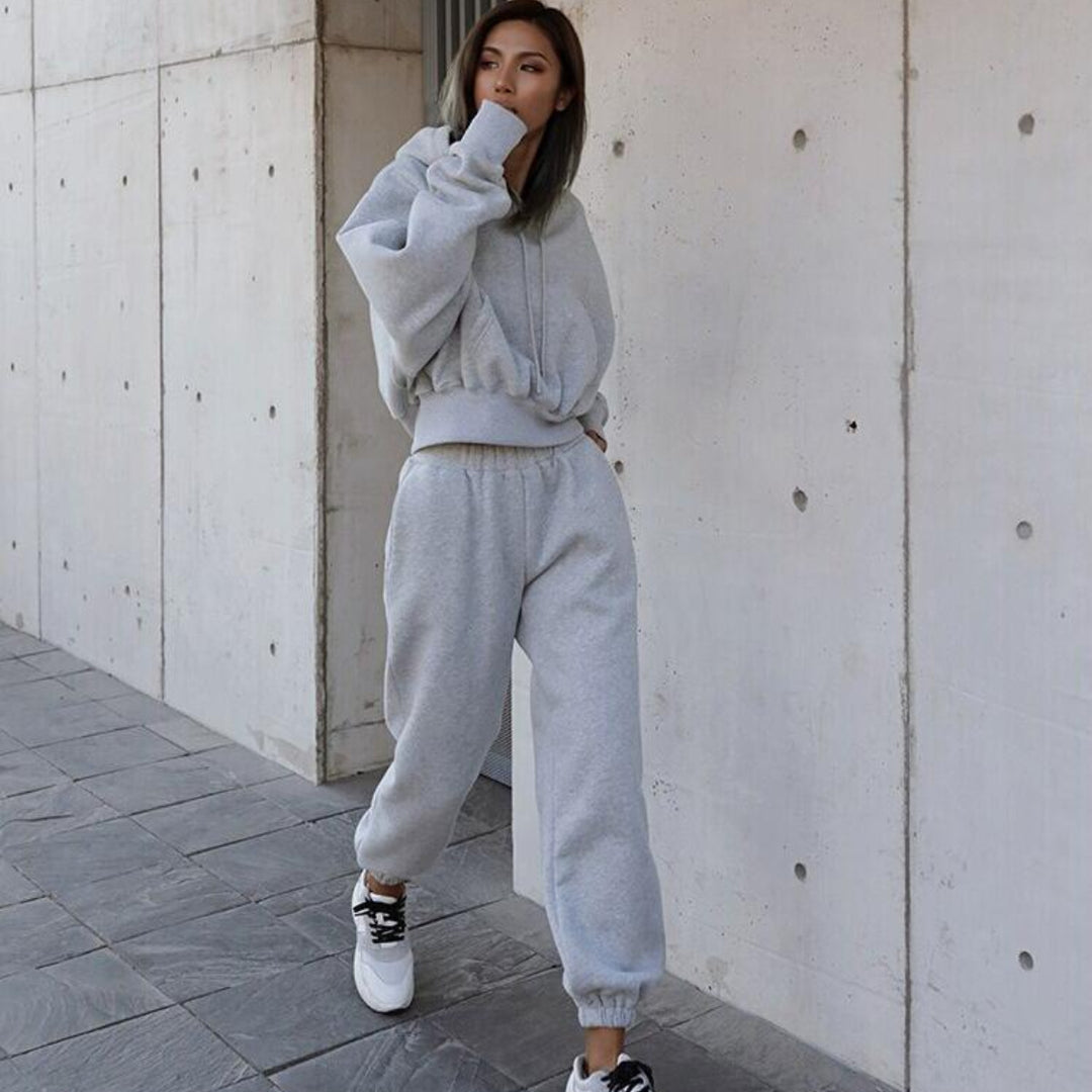 Damen Oversized Loungewear-Set aus French‑Terry mit Kapuze und High‑Waist Jogginghose Nord Taschen