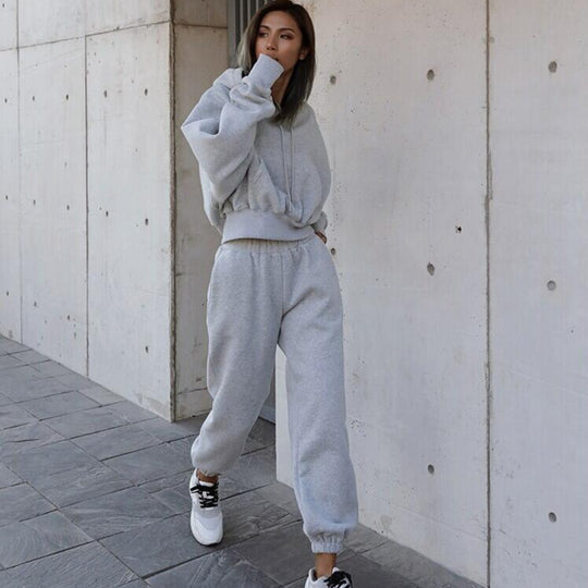 Damen Oversized Loungewear-Set aus French‑Terry mit Kapuze und High‑Waist Jogginghose Nord Taschen