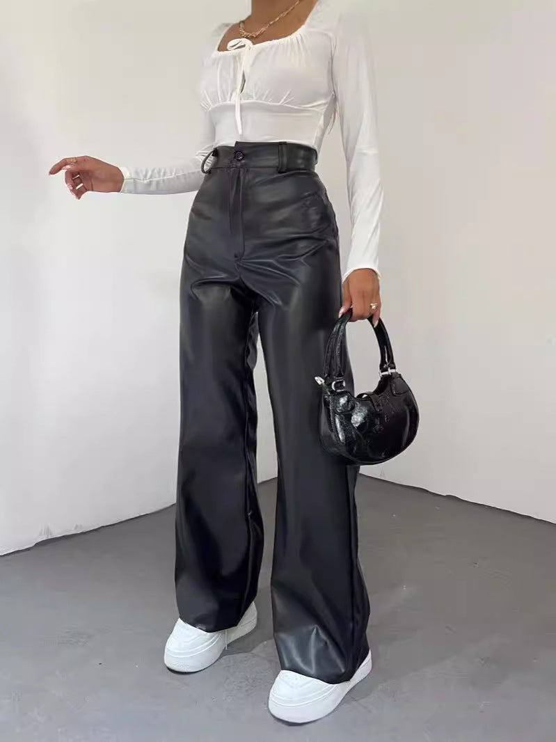 Damen Weite High-Waist-Hose aus Satinoptik mit weitem Bein Nord Taschen