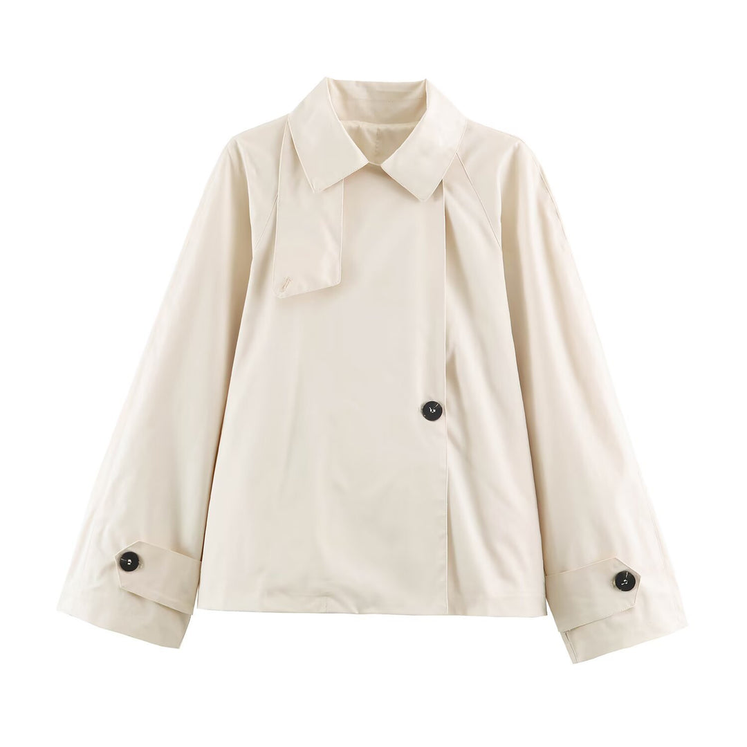 Damen Kurzer Boxy‑Trenchcoat mit asymmetrischer Knopfleiste und Armriegel Nord Taschen