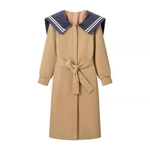 Damen Trenchcoat mit übergroßem Matrosenkragen, Taillengürtel und verdeckter Knopfleiste Nord Taschen