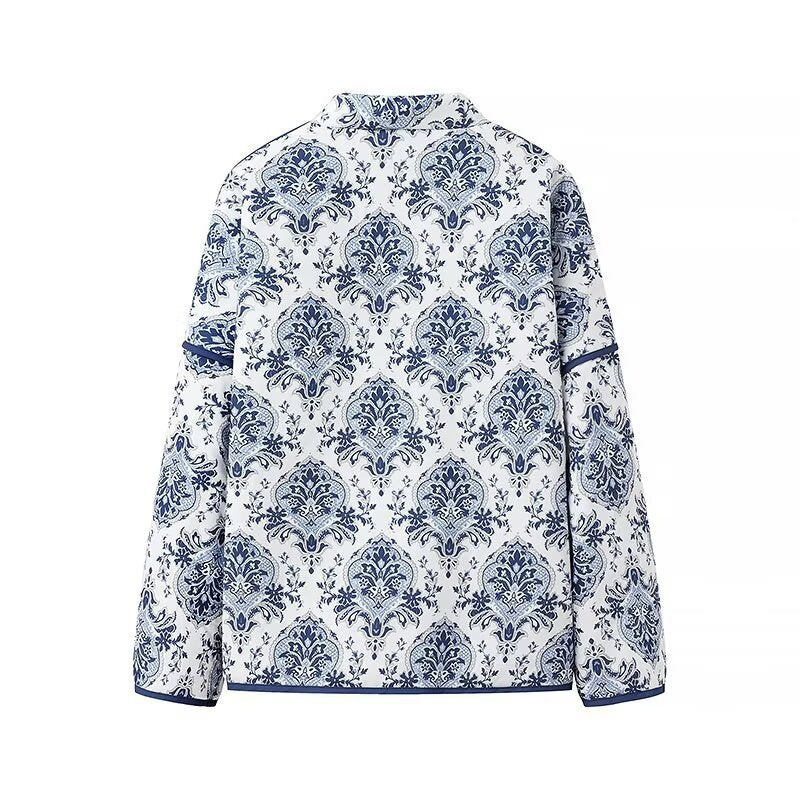 Damen Gesteppte Kimono‑Jacke mit ornamentaler Jacquardoptik und kontrastierter Paspel Nord Taschen
