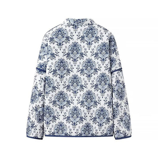 Damen Gesteppte Kimono‑Jacke mit ornamentaler Jacquardoptik und kontrastierter Paspel Nord Taschen