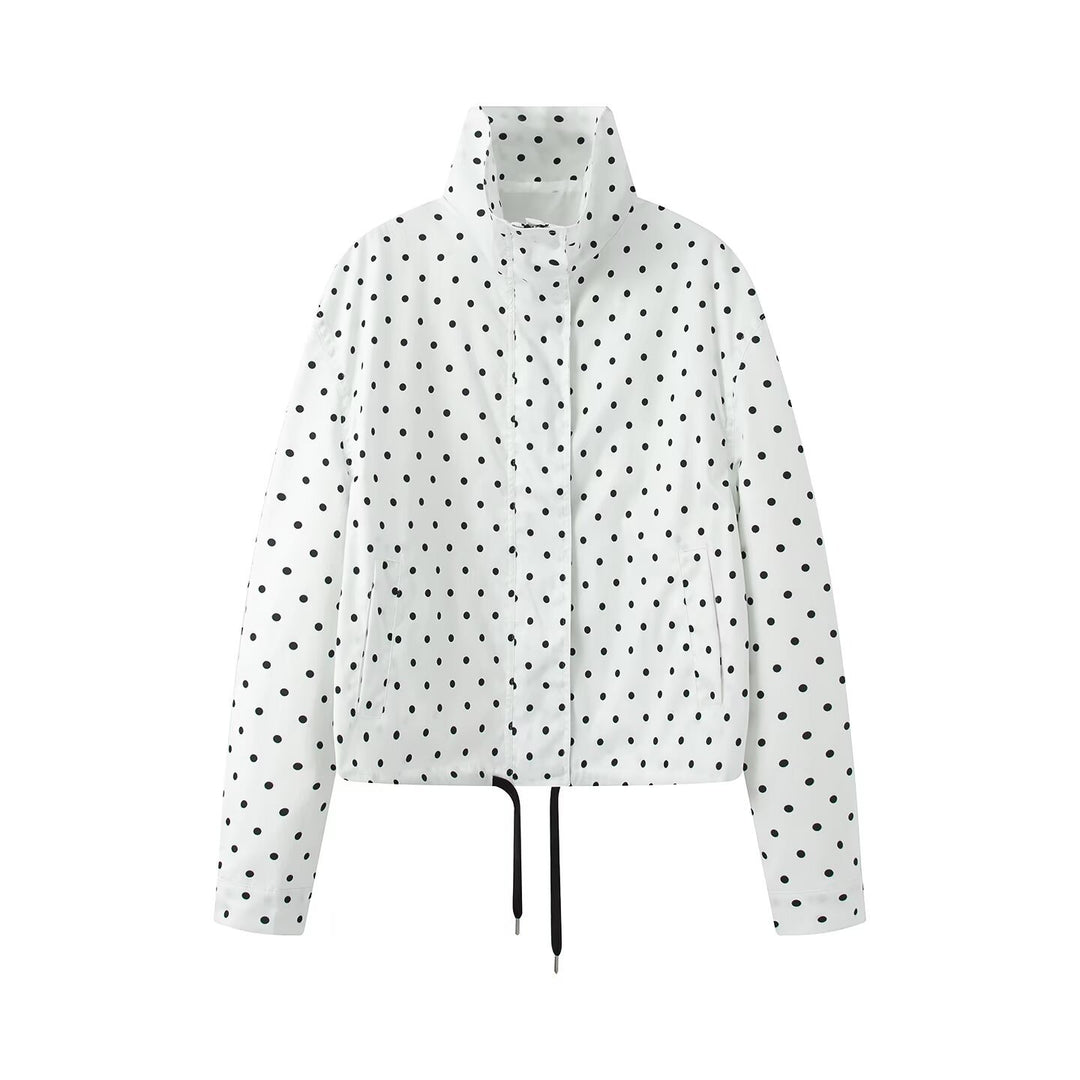 Damen Kurze gepunktete Regenjacke mit Stehkragen und Kordelzug Nord Taschen