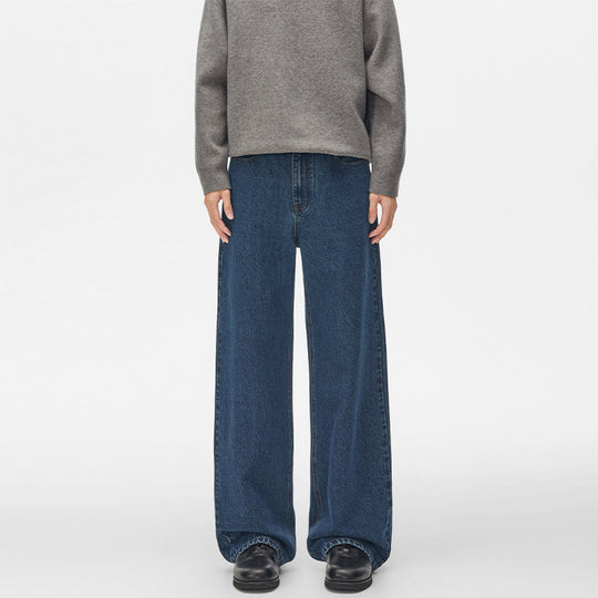 Herren Extraweite hochgeschnittene Denimhose mit ultralangem Saum und geradem Bein Nord Taschen