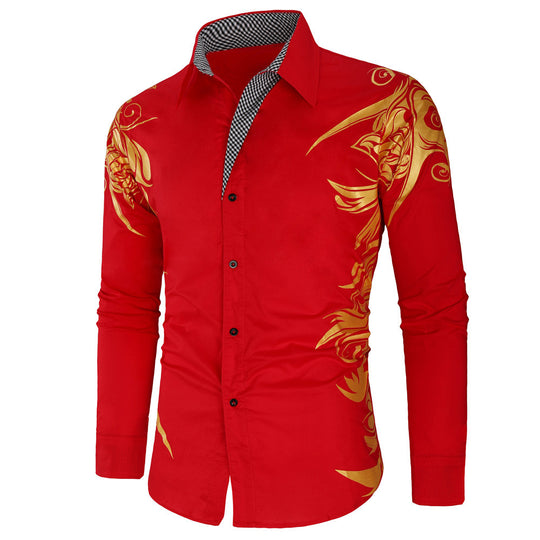 Herren Figurbetontes Button-Down-Hemd mit goldverzierter Ornamentik und kontrastiertem Innenkragen Nord Taschen