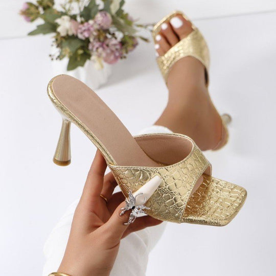 Damen elegante Peeptoe-Sandaletten mit modischem Krokodilleder-Design und schickem Absatz Nord Taschen