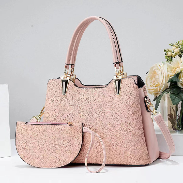 Damen elegante Handtasche mit filigranem Spitzenmuster und abnehmbarer Clutch Nord Taschen