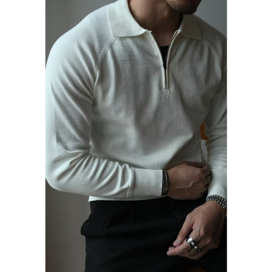 Herren Feiner Halbzip-Polopullover aus Feinstrick mit Polokragen und Rippbündchen Nord Taschen