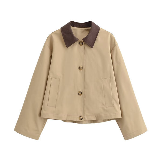 Damen Kurz geschnittene Blousonjacke mit Kontrastkragen und legerer Boxy-Silhouette Nord Taschen