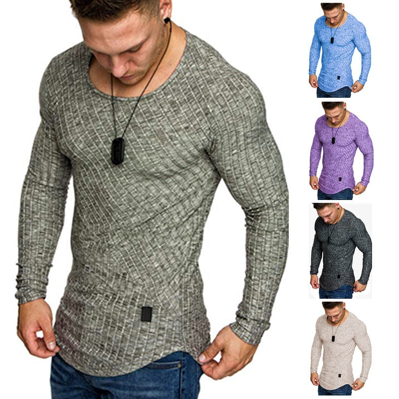 Herren Enganliegender Strukturstrick‑Langarmpullover mit Rundhals Nord Taschen