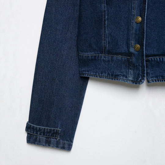 Damen Kurz geschnittene Jeansjacke im Military‑Stil mit Stehkragen Nord Taschen
