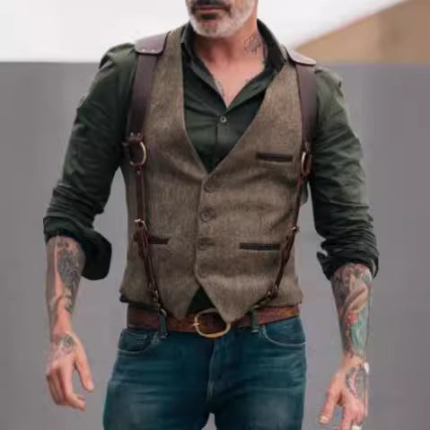 Herren Tweed‑Weste mit Lederträgern und Vintage‑Details Nord Taschen