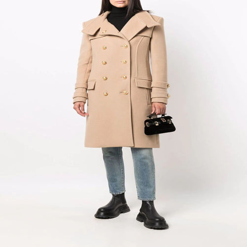 Damen Eleganter Wollmix-Longcoat im Marineinspirierten Doppelreiher mit Oversized-Schalkragen und Zierärmeln Nord Taschen