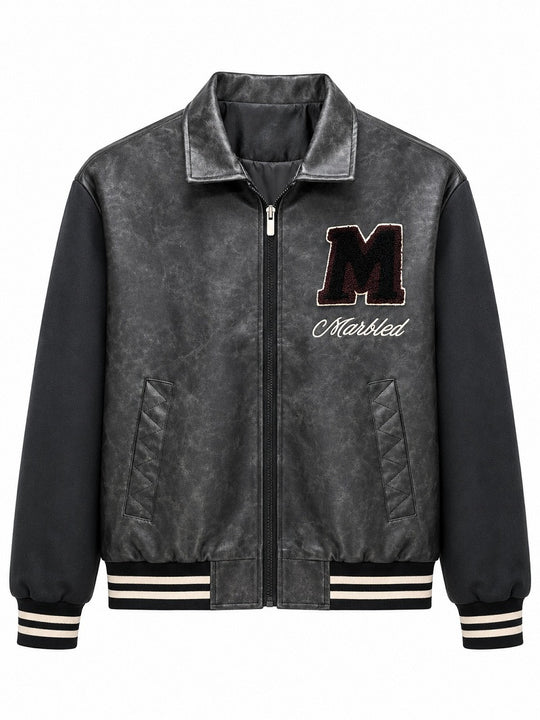 Herren Varsity-Bomberjacke im Vintage-Lederlook mit Chenille-Emblem Nord Taschen