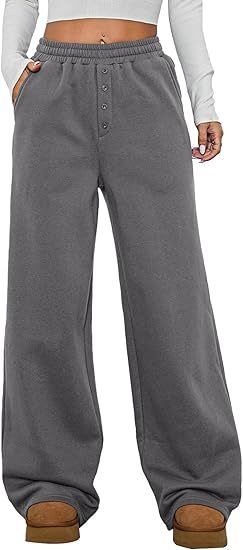 Damen Kuschelige Fleece-Sweatpants mit weitem Bein und hohem Elastikbund Nord Taschen
