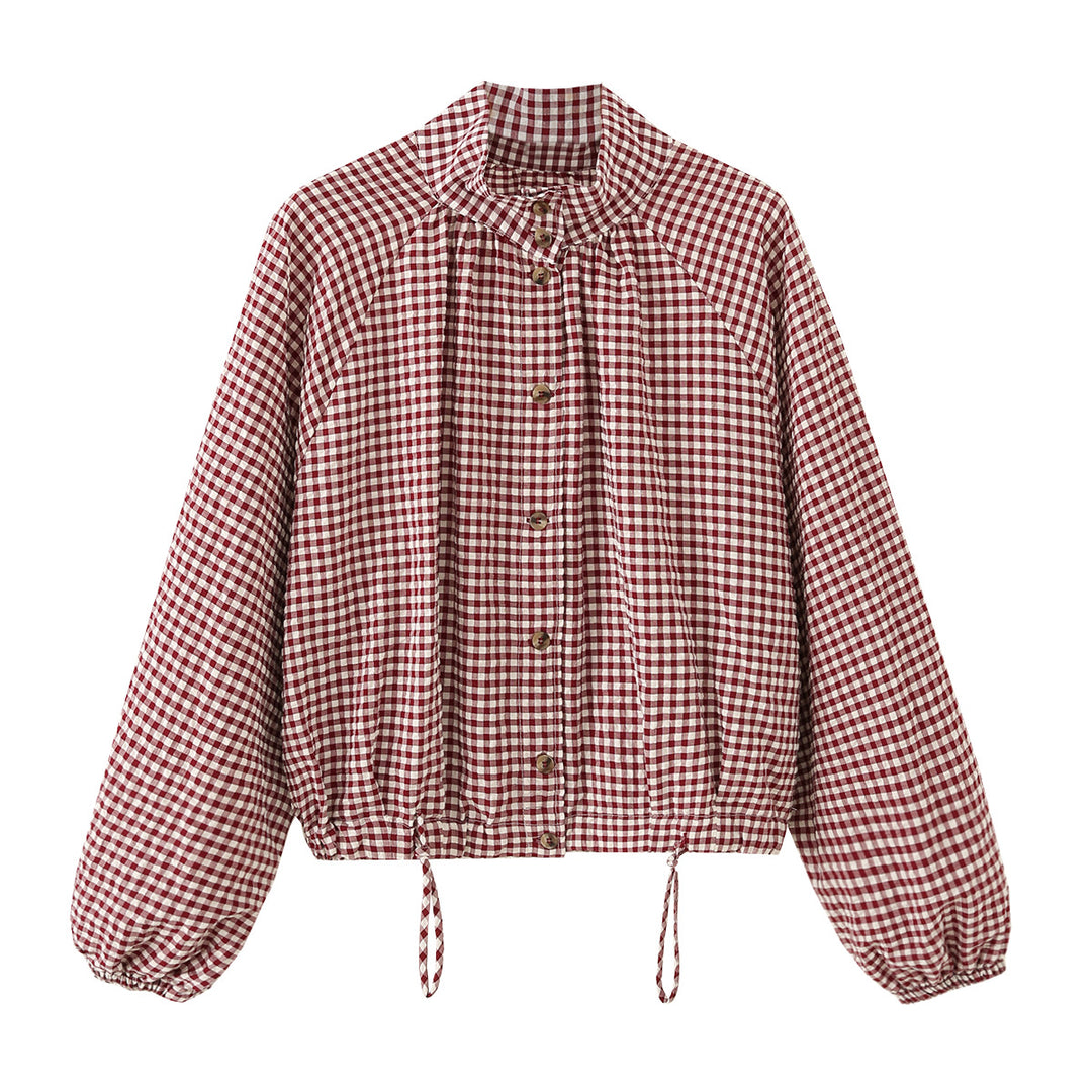 Damen Kariertes Oversize-Blouson mit Tunnelzug und Stehkragen Nord Taschen