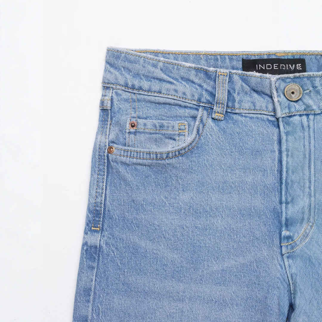 Damen Hochtaillierte weite Denim-Jeans mit klassischem Taschen-Design und geradem Saum Nord Taschen