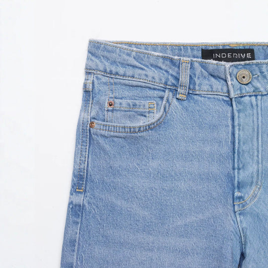 Damen Hochtaillierte weite Denim-Jeans mit klassischem Taschen-Design und geradem Saum Nord Taschen
