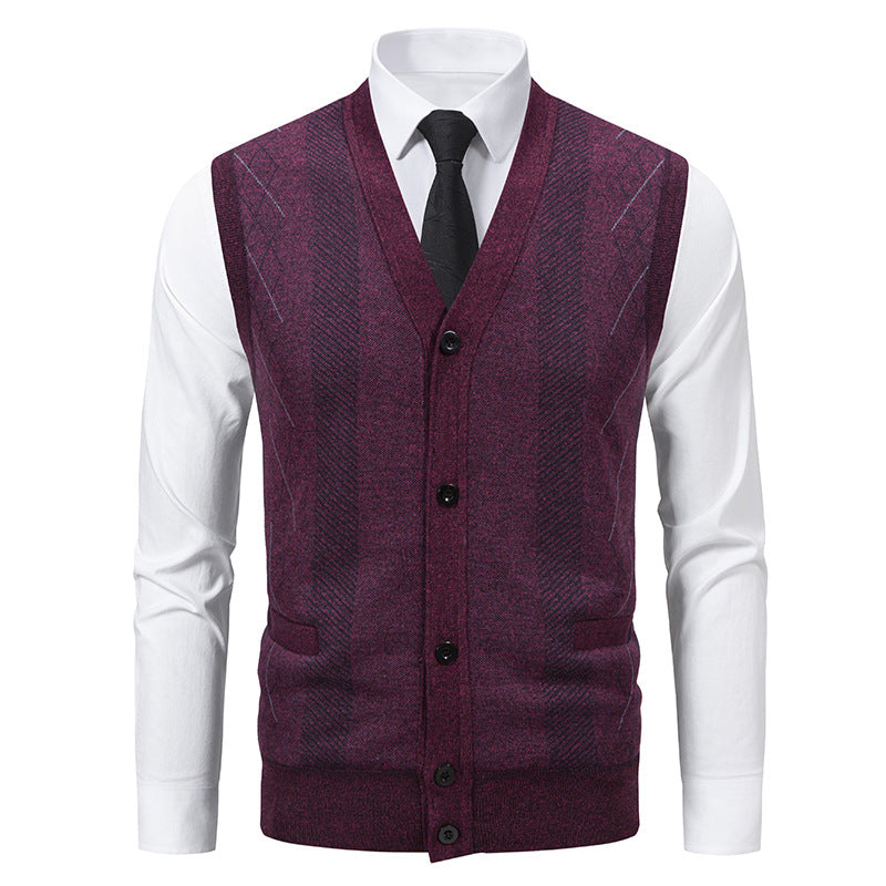 Herren Taillierte Feinstrick‑Weste mit V‑Ausschnitt, Knopfleiste und Eingrifftaschen Nord Taschen