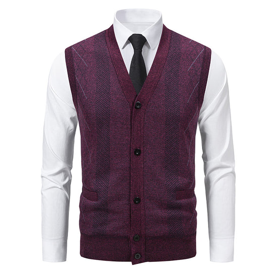 Herren Taillierte Feinstrick‑Weste mit V‑Ausschnitt, Knopfleiste und Eingrifftaschen Nord Taschen