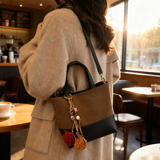 Damen modische Wildleder-Handtasche mit abnehmbaren Anhängern Nord Taschen